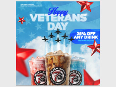 Veterans Day Discount at 7 Brew Coffee