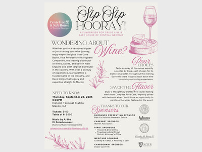 Sip Sip Hooray! 2025 a fundraiser benefitting Crisis Line & Safe House of Central Georgia, Inc.
