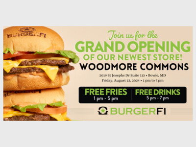 Join BurgerFi's Woodmore Commons Grand Opening Celebration on Friday, August 23!