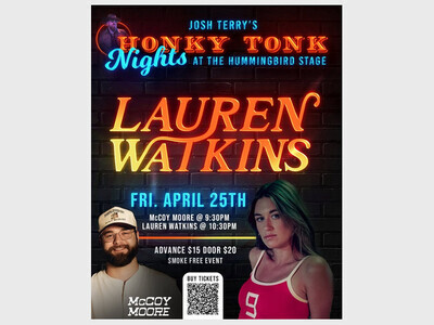 🌟 Josh Terry Honky Tonk Night Brings Rising Country Star Lauren Watkins to The Hummingbird Stage! 🎶
